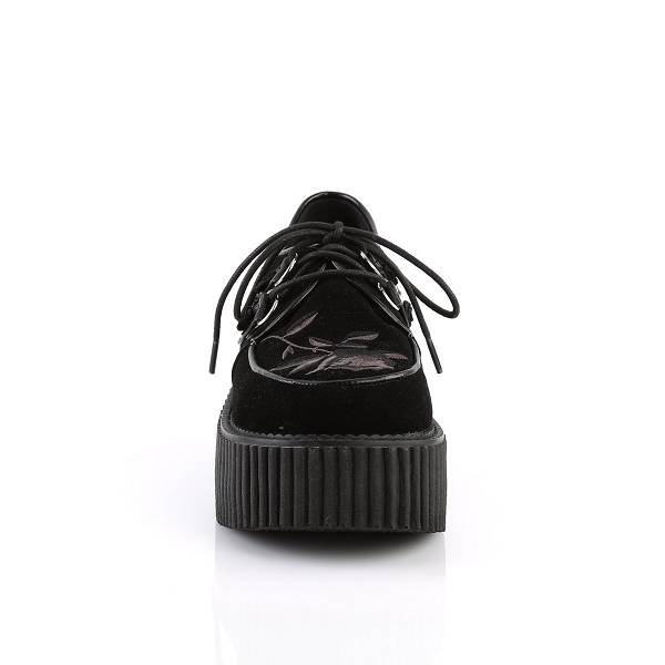 Demonia Women's Creeper-219 Platform Creeper Shoes - Black Velvet D2379-61US Clearance